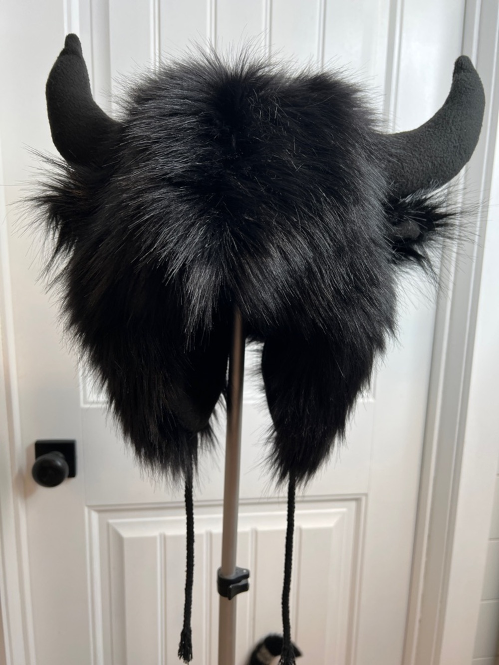 Black Faux Fur Funny Plush Ox Horn Cosplay Warm Costume Hat. OS. - Picture 2 of 12